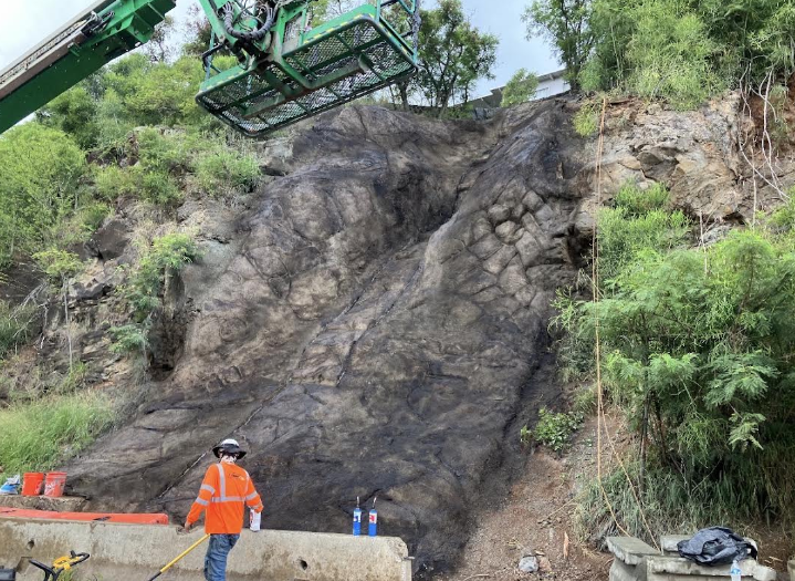 Finished sculpted shotcrete slope at the Board of Water Supply project