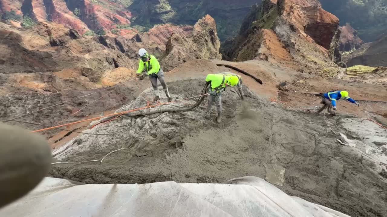 Video of shotcrete being applied on a slope