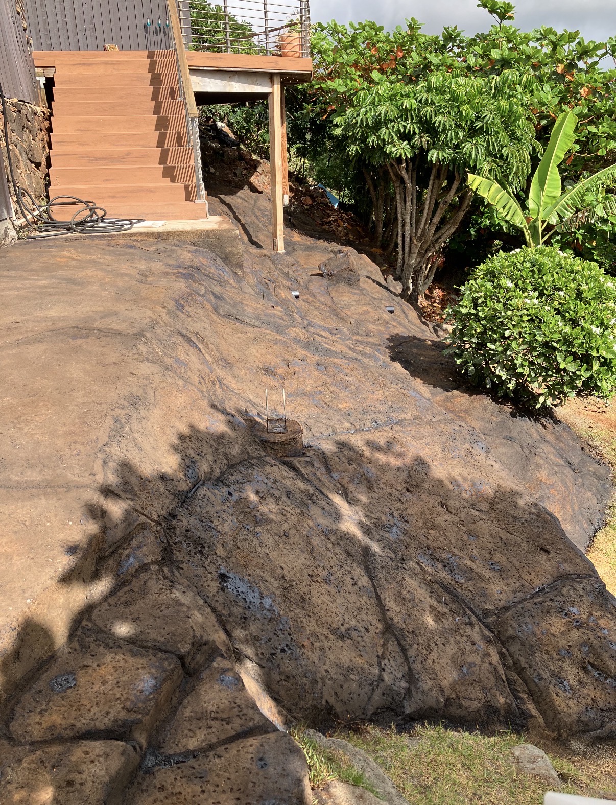 Finished sculpted shotcrete rockscape blended into a hillside