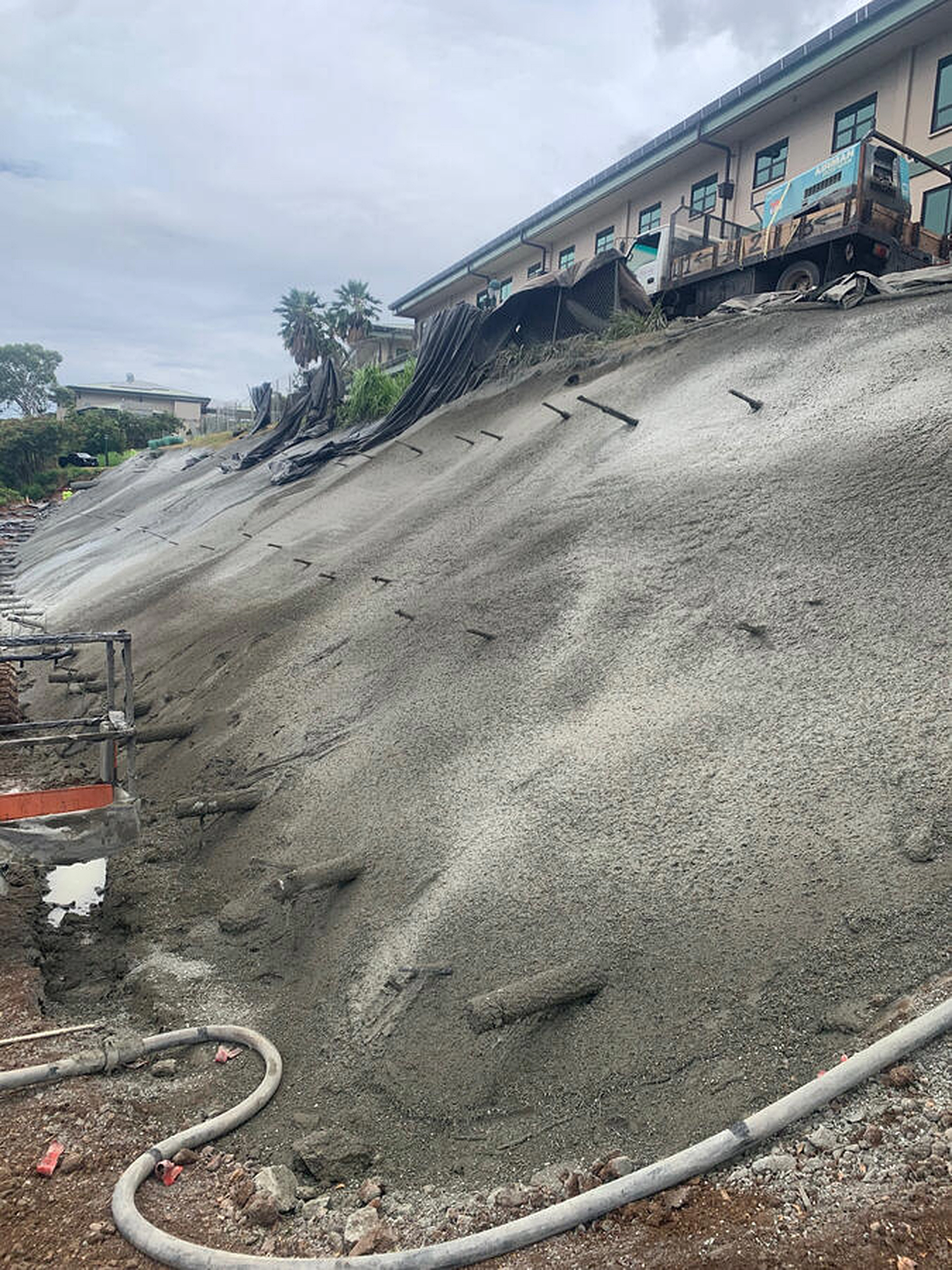 Shotcrete slope during construction at Kamehameha Schools