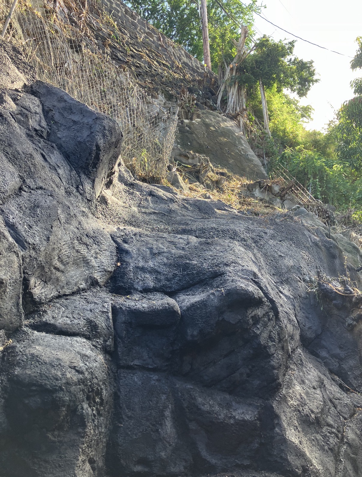 Finished sculpted shotcrete rockscape blended into the Pacific Heights hillside